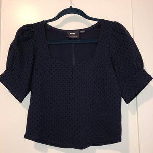 Maeve Blue w Black Pocket Dot Cropped Shirt